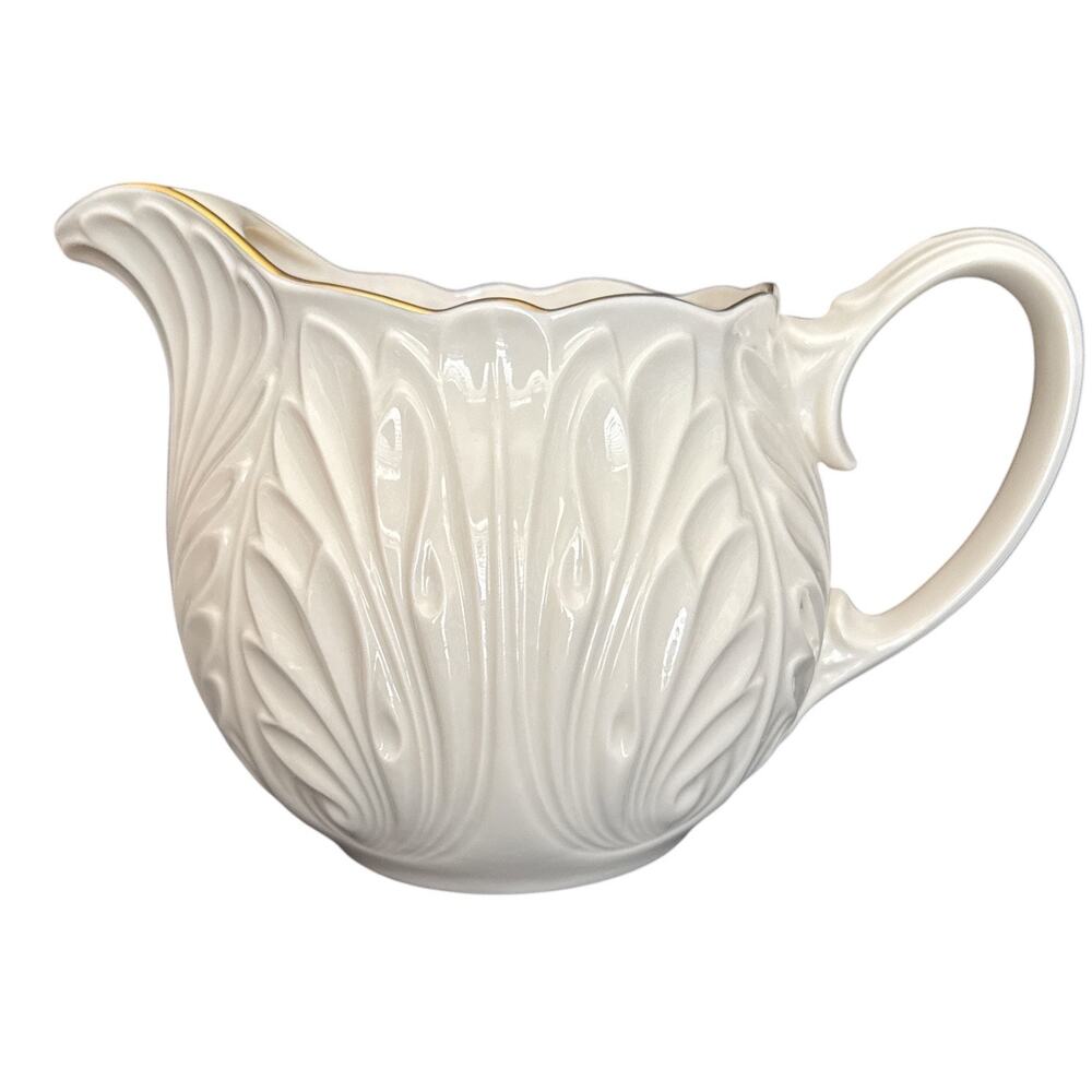 Lenox Cream Porcelain Cottage Acanthus Handled Pitcher with Gold Trim